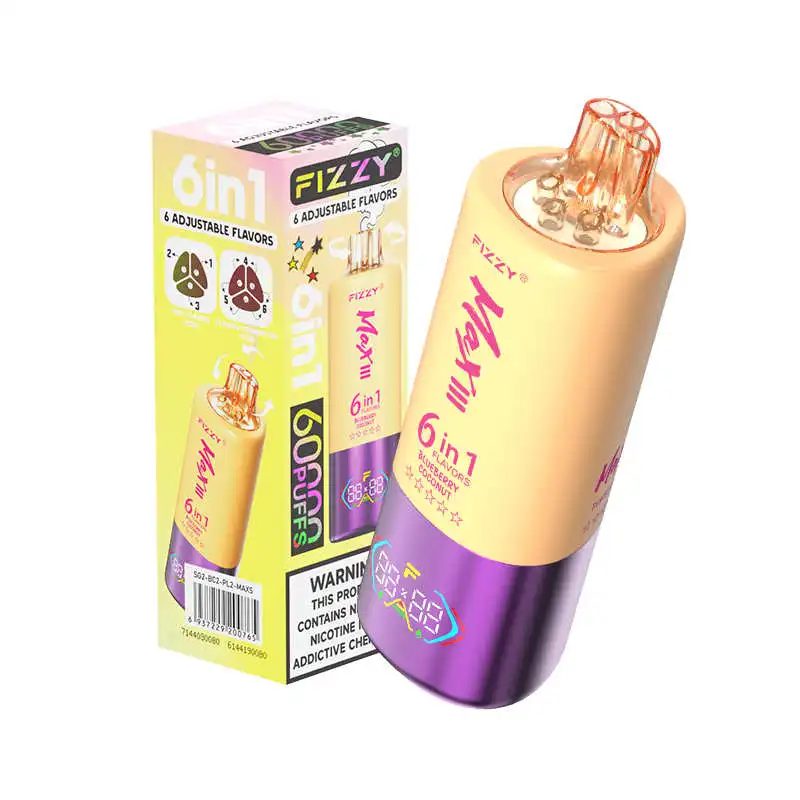 Fizzy MAX III 60000 Puffs 6 in 1 Disposable Vape Wholesale Strawberry Grape & Blueberry Coconut & Peach Lemon