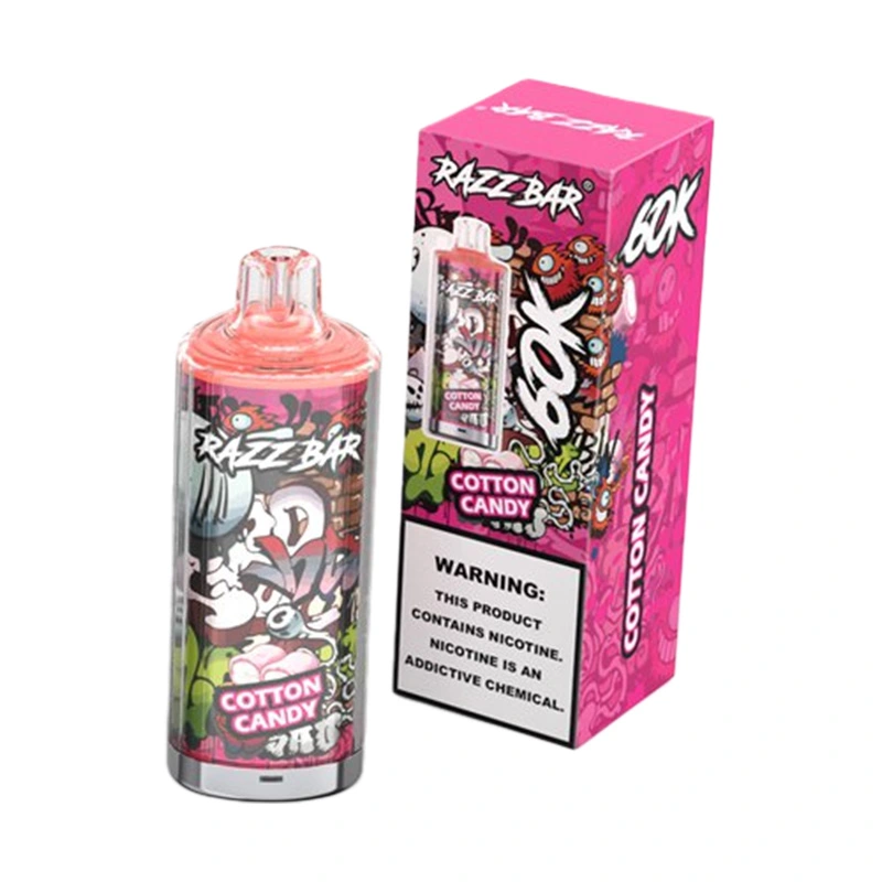 Razz Bar 60K Puffs 2% 5% Nicotine Disposable Vape Wholesale Cotton Candy