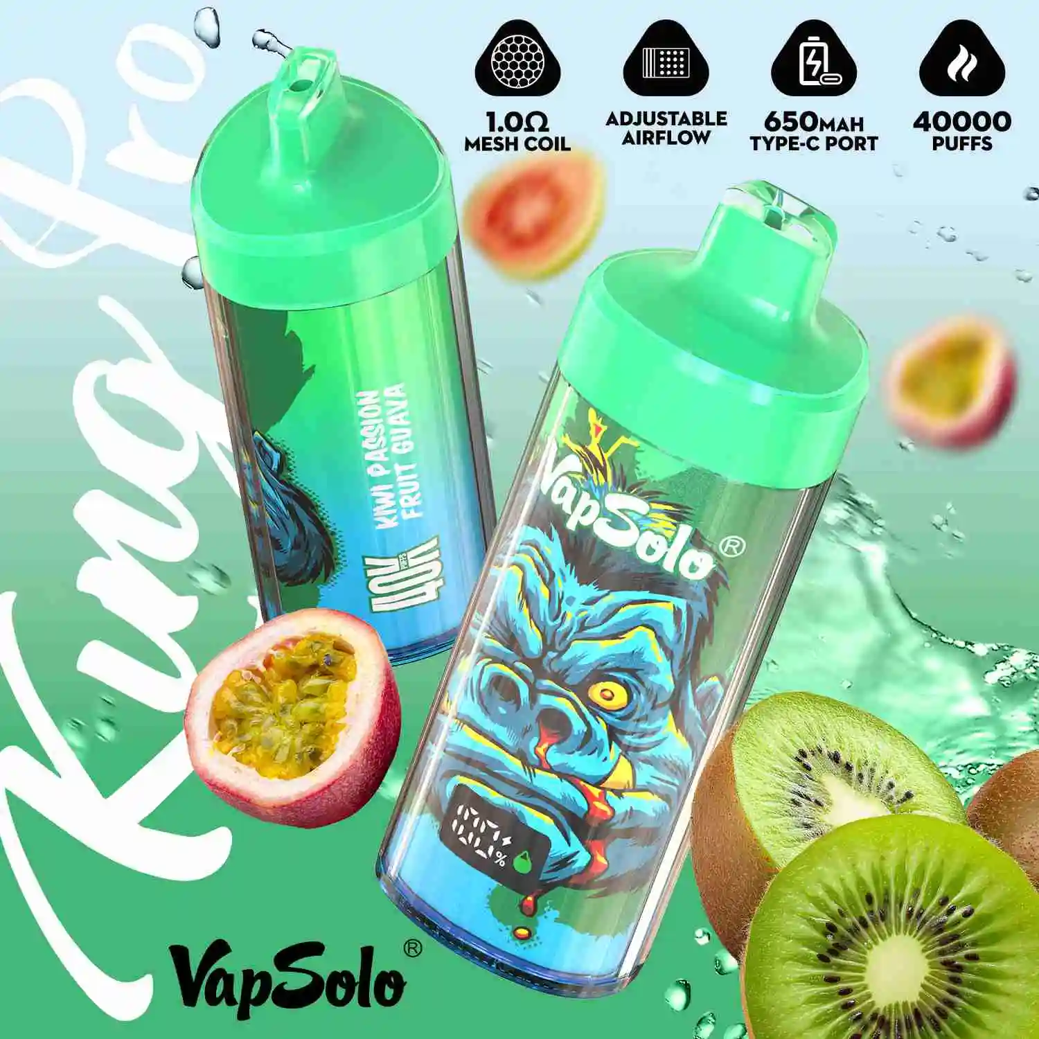 Vapsolo King Pro 40000 Puffs Disposable Vape Wholesale Kiwi Possion Fruit Guava
