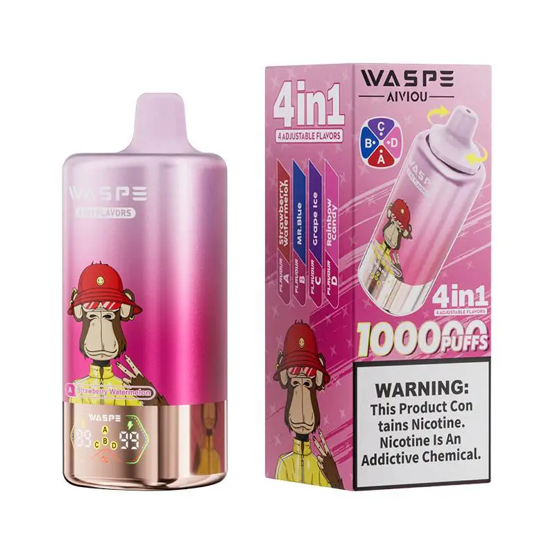 Waspe 4in1 100K Puffs 4 flavors Disposable Vape Wholesale Strawberry Watermelon & MR Blue & Grape Ice & Rainbow Candy