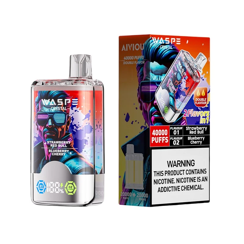 Waspe Crystal 40000 Puffs Double Flavor Disposable Vape Strawberry Red Bull & Blueberry Cherry