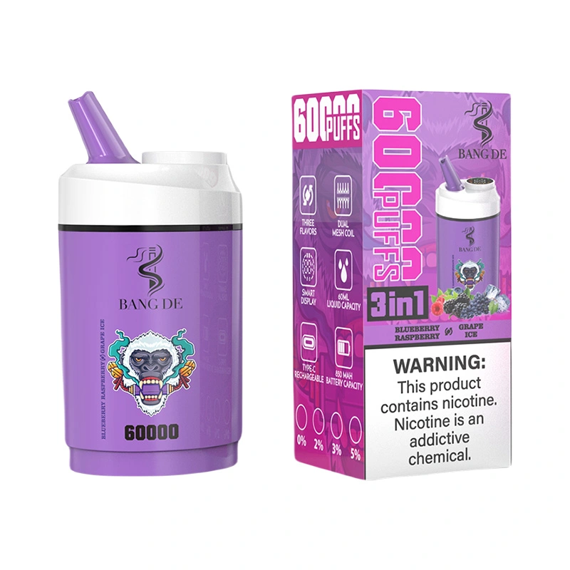Bang DE 60000 Puffs 3 in 1 Triple Flavors Disposable Vape Blueberry raspberry & Grape ice