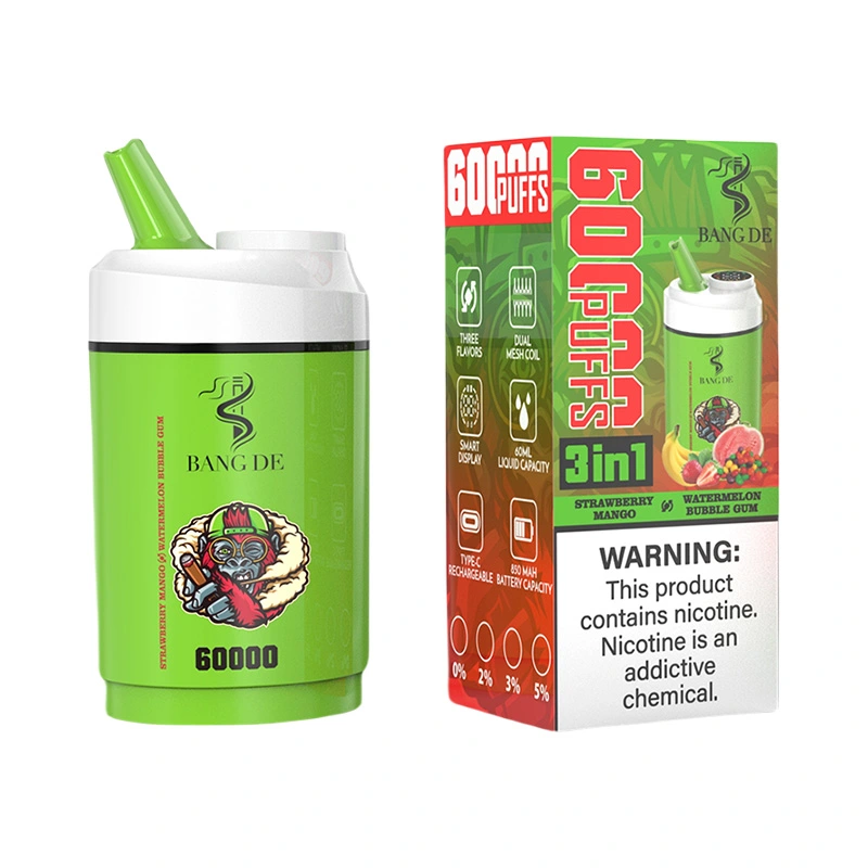 Bang DE 60000 Puffs 3 in 1 Triple Flavors Disposable Vape Strawberry mango & Watermelon bubble gum