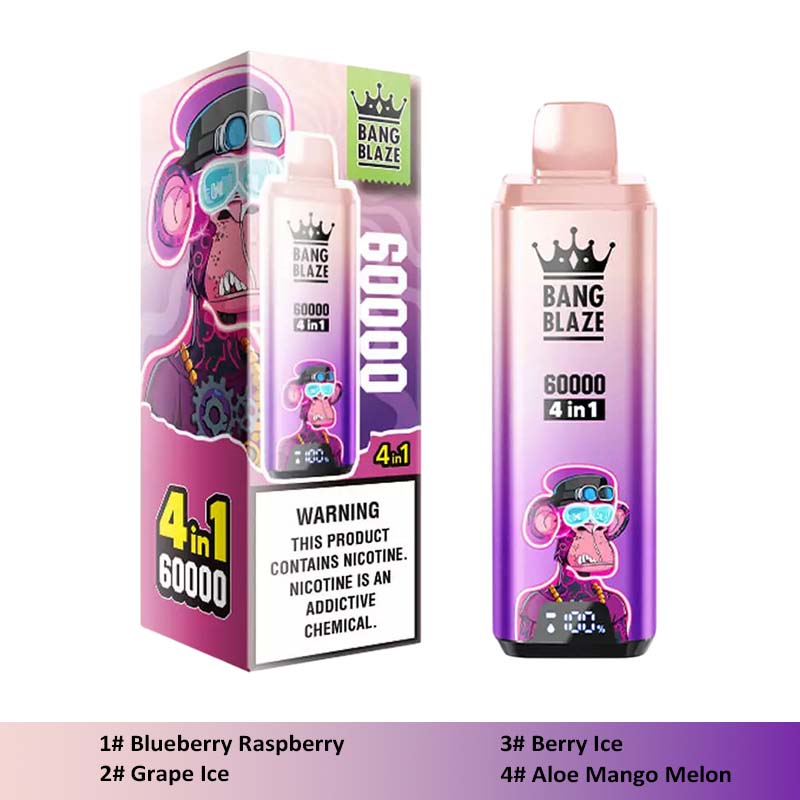 06 Blueberry Raspberry Grape Ice Bang Blaze 60000 4 in 1 60K Puffs 4 Flavors Vape Wholesale