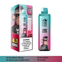 09 Strawberry Mango Watermelon Bubble Gum Bang Blaze 60000 4 in 1 60K Puffs 4 Flavors Vape Wholesale