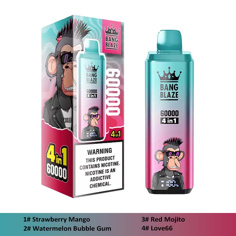 09 Strawberry Mango Watermelon Bubble Gum Bang Blaze 60000 4 in 1 60K Puffs 4 Flavors Vape Wholesale