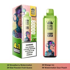 12 Strawberry Watermelon Kiwi Passion Fruit Guava Bang Blaze 60000 4 in 1 60K Puffs 4 Flavors Vape Wholesale