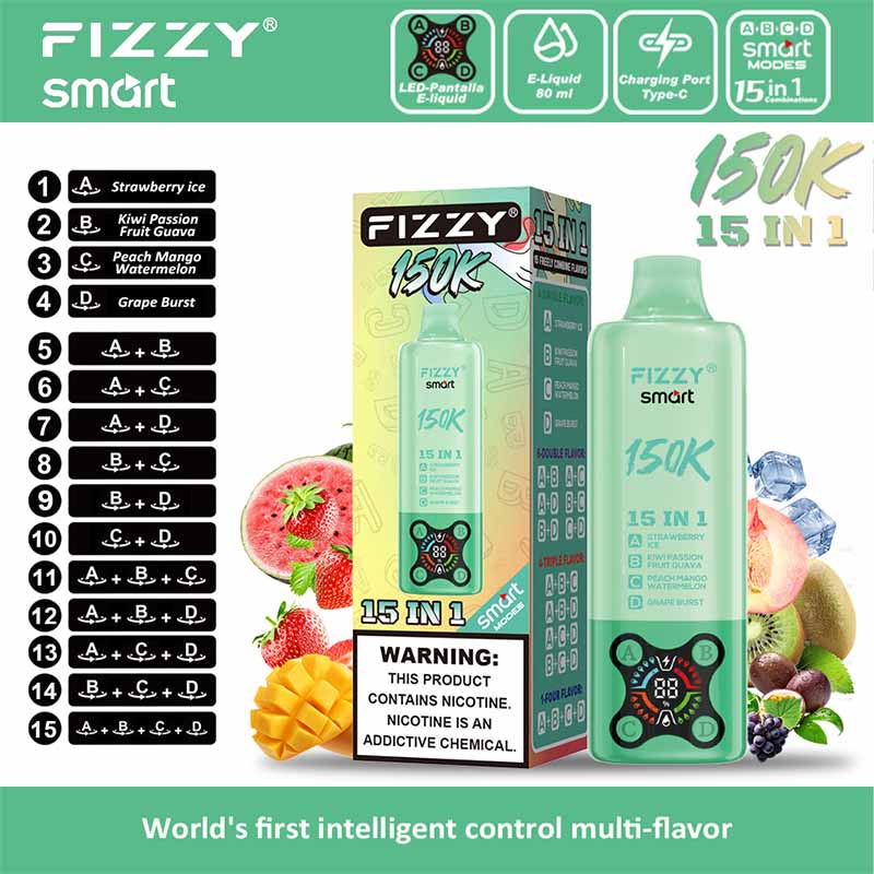 02 Strawberry ice Fizzy Smart 150K Puffs 15 in 1 Disposable Vape Wholesale