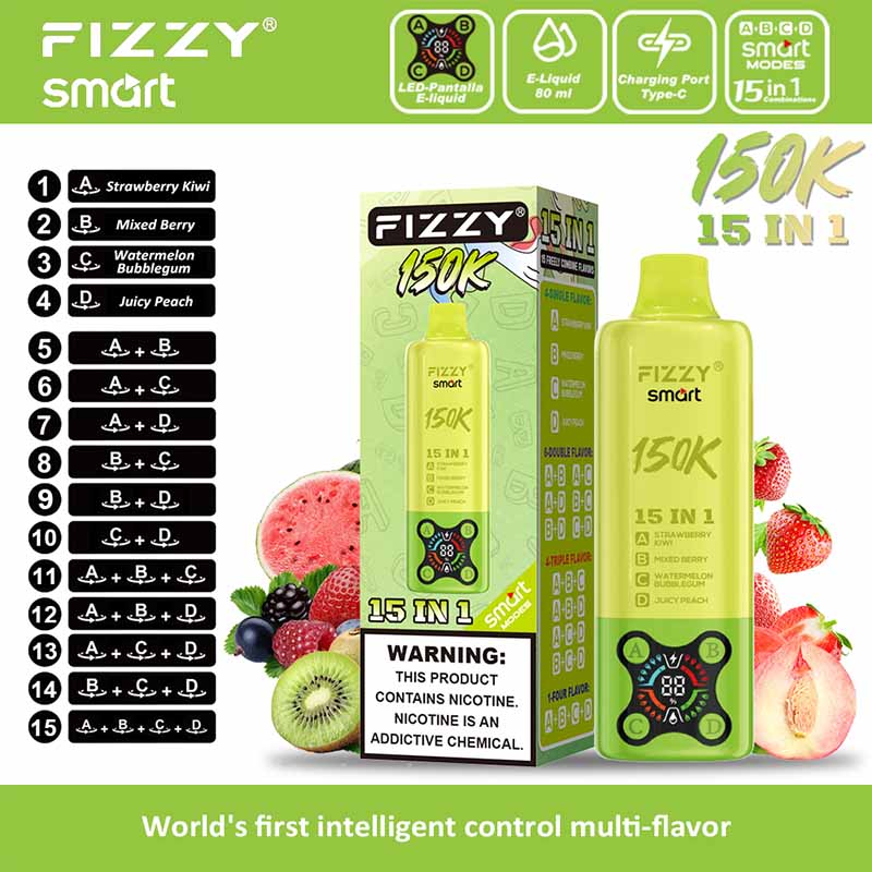 04 Strawberry Kiwi Fizzy Smart 150K Puffs 15 in 1 Disposable Vape Wholesale