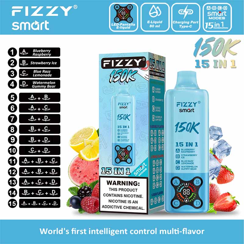 05 Blueberry Raspberry Fizzy Smart 150K Puffs 15 in 1 Disposable Vape Wholesale