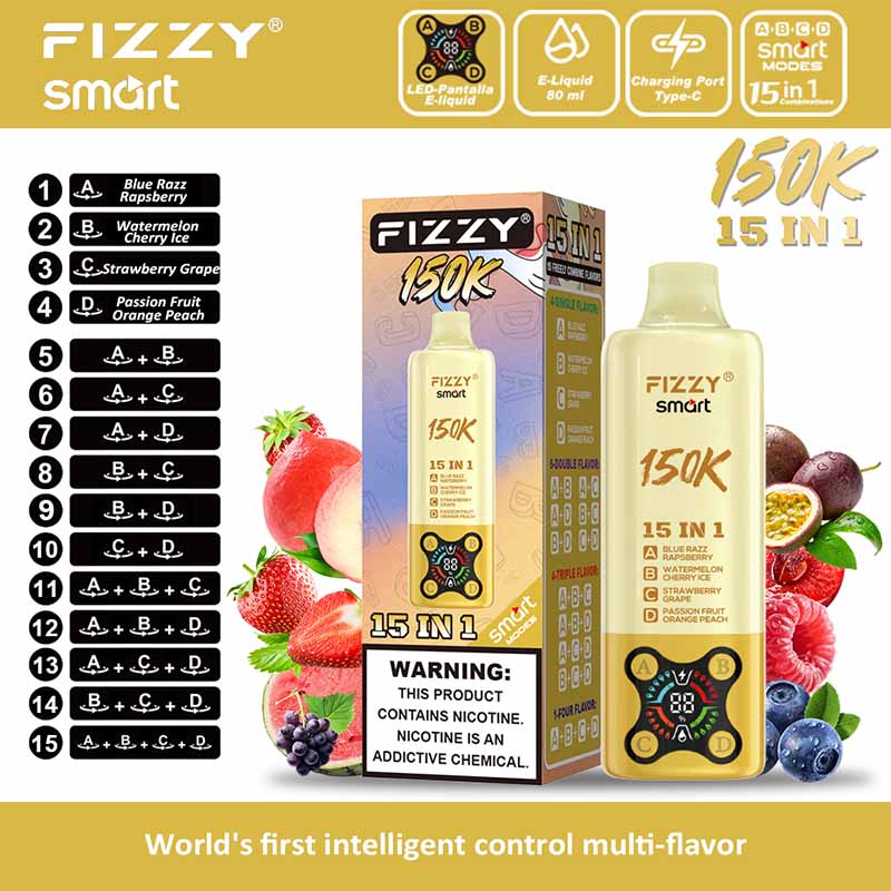 09 Blue Razz Rapsberry Fizzy Smart 150K Puffs 15 in 1 Disposable Vape Wholesale