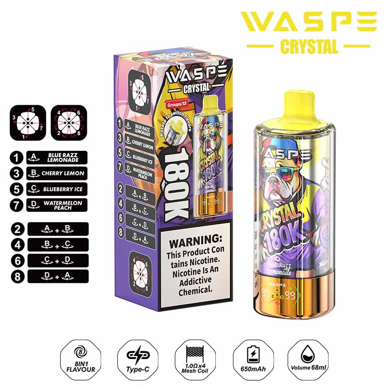 1# Watermelon Ice Waspe Crystal 180K Puffs 8 in 1 Disposable Vape Wholesale