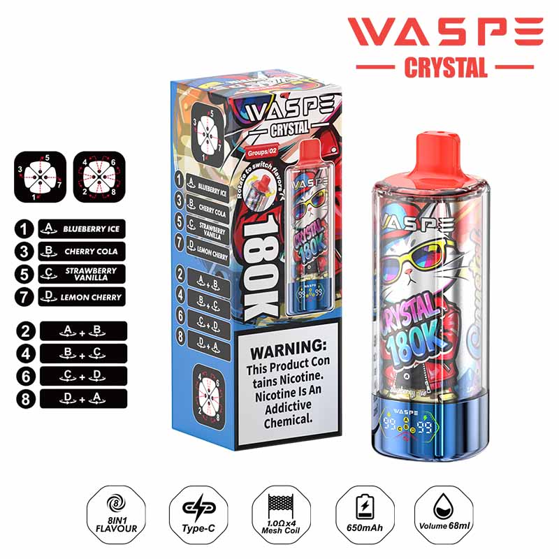 11# Strawberry Banana Waspe Crystal 180K Puffs 8 in 1 Disposable Vape Wholesale