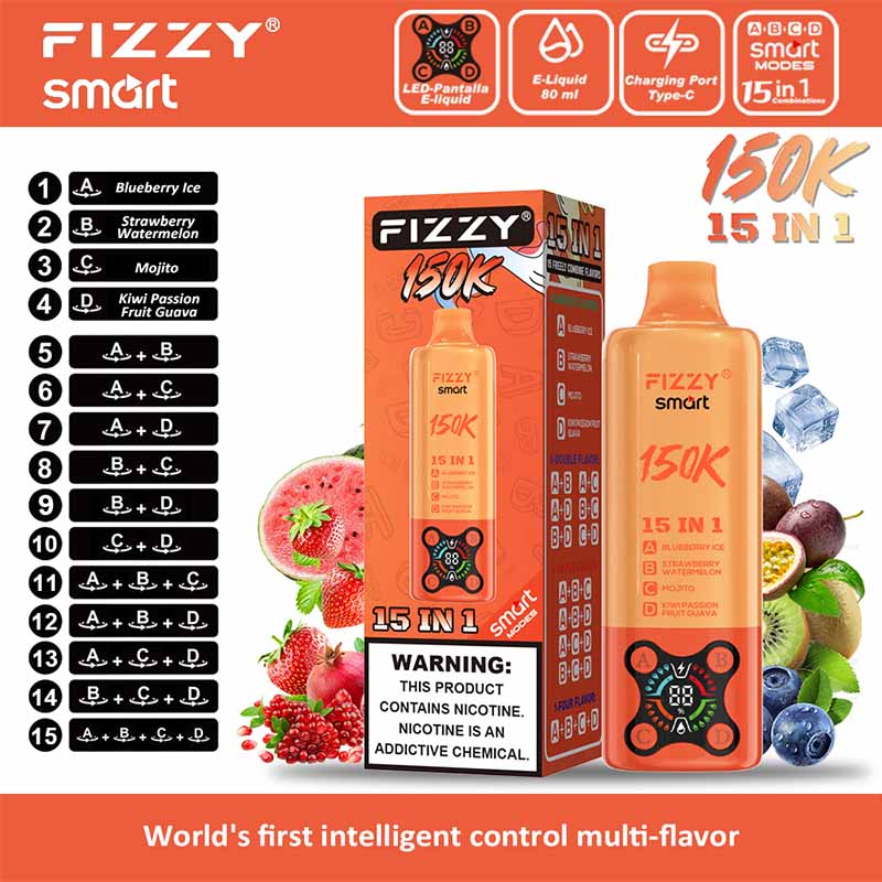 12 Blueberry Ice Fizzy Smart 150K Puffs 15 in 1 Disposable Vape Wholesale