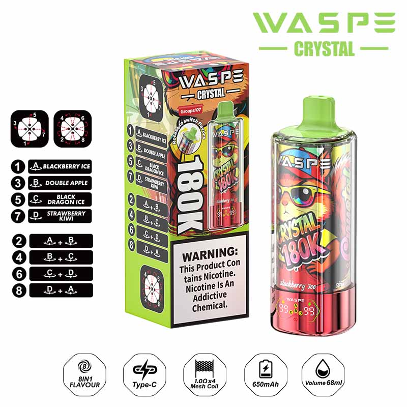 6# Strawberry Watermelon Waspe Crystal 180K Puffs 8 in 1 Disposable Vape Wholesale
