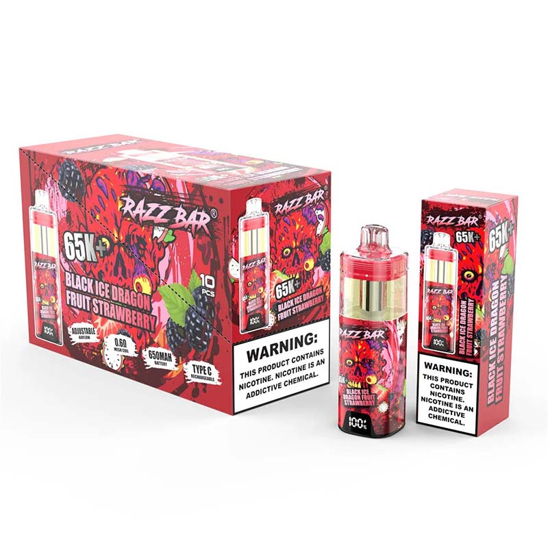 01 Black Ice Dragon Fruit Strawberry Razz Bar 65K Plus 65000 Puffs Disposable Vape Wholesale